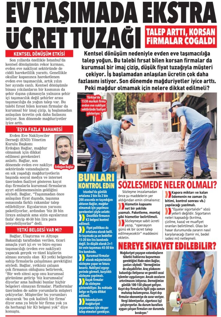 Evden eve nakliyat da ekstra ücret tuzağı